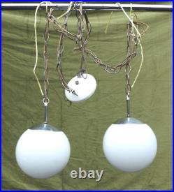 Cir Early 50s Double Swag Lamp Light White Glass Globe Chrome Ceilling Swag Lamp