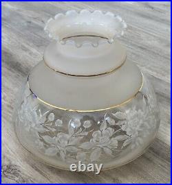 Clear Glass & White Floral Hurricane Hanging Ceiling Brass Lamp Light GWTW EUC