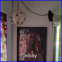 Clear & Red Hanging Globe Swag Lamp 12ft Plug-In with switch, Gold Cord & Chain