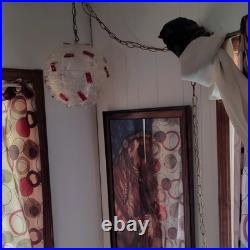 Clear & Red Hanging Globe Swag Lamp 12ft Plug-In with switch, Gold Cord & Chain