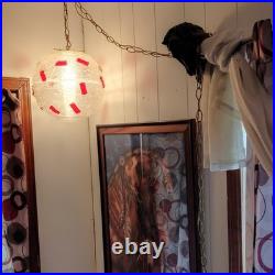 Clear & Red Hanging Globe Swag Lamp 12ft Plug-In with switch, Gold Cord & Chain