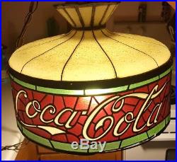 Coca-Cola Stain Glass lamp light Pendant sign Hanging Tiffany chandalier VTG