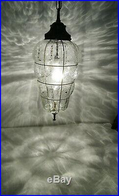 Crackle Glass Hanging Swag Lamp Light Black Gothic Chain Century REWIRED Vtg