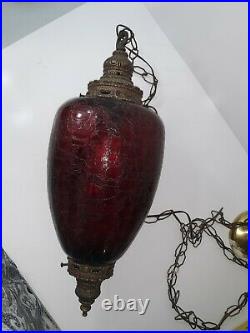 Crackle Glass Swag Light Ruby Red Lamp Vintage 1960s Works Tested