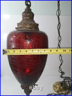 Crackle Glass Swag Light Ruby Red Lamp Vintage 1960s Works Tested