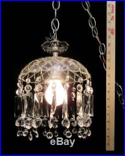 Crystal Glass Hanging Lamp Light Swag Clear Vintage Chain on Cord Long Crystals