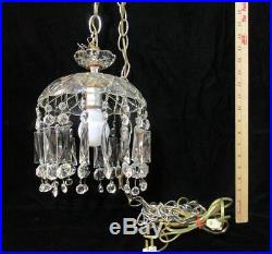 Crystal Glass Hanging Lamp Light Swag Clear Vintage Chain on Cord Long Crystals