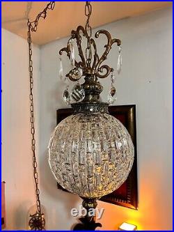 Crystal Swag Haning lamp, antique Crystal pendalogues. Roughly 21 inches