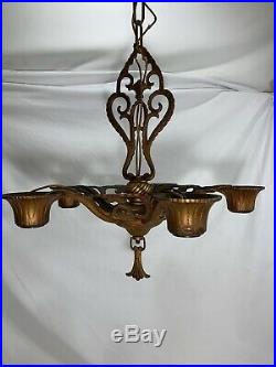 DECO 5 Light Bronze Tone Hanging Lamp Chandelier Ceiling Light Vintage Antique