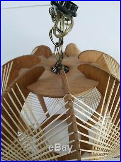 Danish Mid Century Modern String & Wood Swag Hanging Lamp Vintage Style 18w