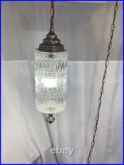 Diamond Cut Glass Hanging Light Swag Lamp Hollywood Regency Vintage