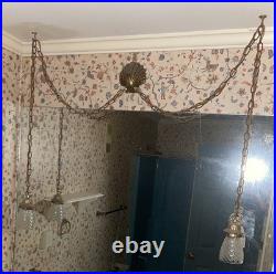 Double Pendant Swag Lamp MCM Light Fixture Hollywood Regency Ceiling MCM Tested