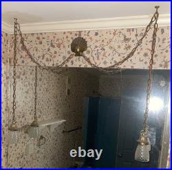 Double Pendant Swag Lamp MCM Light Fixture Hollywood Regency Ceiling MCM Tested