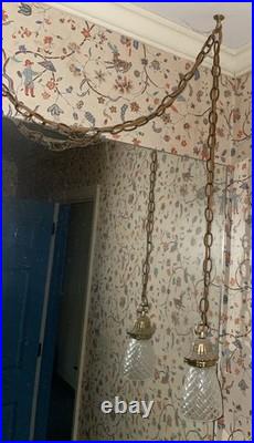 Double Pendant Swag Lamp MCM Light Fixture Hollywood Regency Ceiling MCM Tested