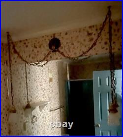 Double Pendant Swag Lamp MCM Light Fixture Hollywood Regency Ceiling MCM Tested