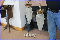 Double Vintage Hanging Swag Pineapple Diamond Square Cut Glass Ceiling Fixture