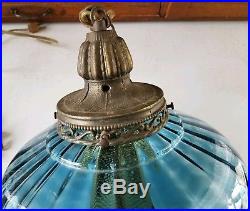 EF & EF Industries, Inc. Vintage Hanging Light Swag Lamp Blue Glass Globe 60s