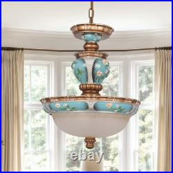 European Luxury Floral Pendant Light, 15''living Room Home Glass Decorative Light
