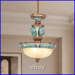 European Luxury Floral Pendant Light, 15''living Room Home Glass Decorative Light