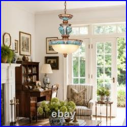 European Luxury Floral Pendant Light, 15''living Room Home Glass Decorative Light