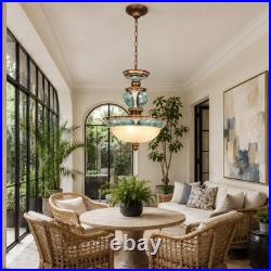 European Luxury Floral Pendant Light, 15''living Room Home Glass Decorative Light