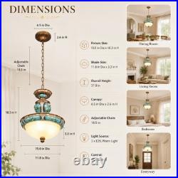 European Luxury Floral Pendant Light, 15''living Room Home Glass Decorative Light