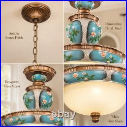 European Luxury Floral Pendant Light, 15''living Room Home Glass Decorative Light