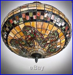 Exceptional Rare Large Vintage Beautiful Hanging Leaded Glass Lamp