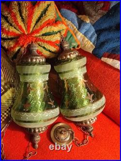 FALKENSTEIN PAIR Huge Vintage Regency Ornate Jeweled/Painted Glass SWAG Lamps FALKENSTEIN PAIR Huge Vintage Regency Ornate Jeweled/Painted Glass SWAG Lamps