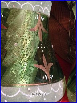 FALKENSTEIN PAIR Huge Vintage Regency Ornate Jeweled/Painted Glass SWAG Lamps