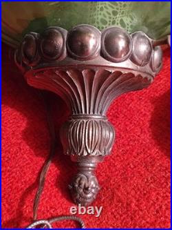 FALKENSTEIN PAIR Huge Vintage Regency Ornate Jeweled/Painted Glass SWAG Lamps