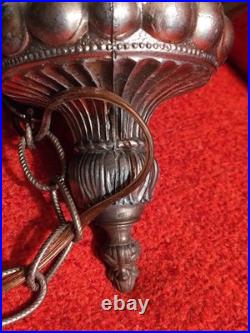 FALKENSTEIN PAIR Huge Vintage Regency Ornate Jeweled/Painted Glass SWAG Lamps
