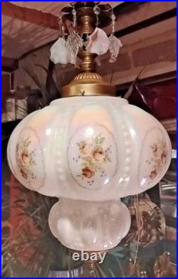 Falkenstein Pink Opalescent Floral Bubble Hanging Swag Lamp Light with Crystals