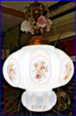 Falkenstein Pink Opalescent Floral Bubble Hanging Swag Lamp Light with Crystals