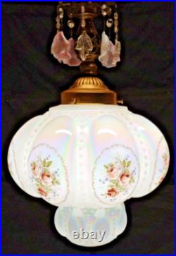 Falkenstein Pink Opalescent Floral Bubble Hanging Swag Lamp Light with Crystals Falkenstein Pink Opalescent Floral Bubble Hanging Swag Lamp Light with Crystals