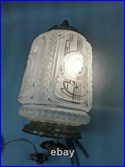 Fantastic Vintage Art Deco Acid Etched Hanging Hall Lamp Light Fixture