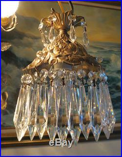 Filigree beaded powder Lamp hanging Spelter Pond Lily crystal chandelier Vintage