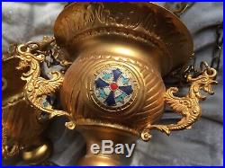 Fine Pair of Vintage Hanging Vigil Lamps Orthodox Lampada gold plated and enamel
