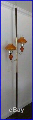 Floor to ceiling tension pole Light Lamp Vtg Swag Modern Hanging Glass 1960s 70s