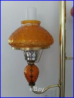 Floor to ceiling tension pole Light Lamp Vtg Swag Modern Hanging Glass 1960s 70s