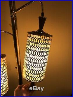 Floor to ceiling tension pole Light Lamp Vtg Swag Modern Hanging Shade 1960s 70s