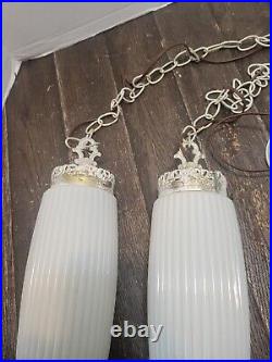 French Provincial Style Swag Lamp Hanging Light Double Pendant Vintage White