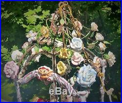 GAZEBO antique italian porcelain chandelier vtg hanging pottery tile insect lamp