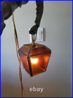 GERMAN SWISS MOUNTAIN CLIMBER Lamp Orange STAIN GLASS HANGING Vintage