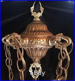 Glass Crystal Hanging Swag Lamp Gold Metal True Vintage Hollywood Regency 5 Swag