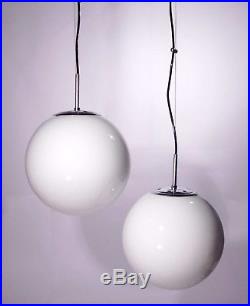 Glass Globe Chandelier Vintage Hanging Lamp Italian Opaline Pendant Chrome 1960s