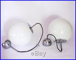 Glass Globe Chandelier Vintage Hanging Lamp Italian Opaline Pendant Chrome 1960s