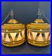 Glazed Ceramic Swag Hanging Lamps Chains, YellowithGold Tone & Black, Vintage