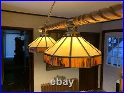 Gorgeous Vintage MCM Tiffany Style Stained Glass Hanging Lamp Brown and Amber