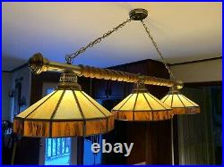 Gorgeous Vintage MCM Tiffany Style Stained Glass Hanging Lamp Brown and Amber